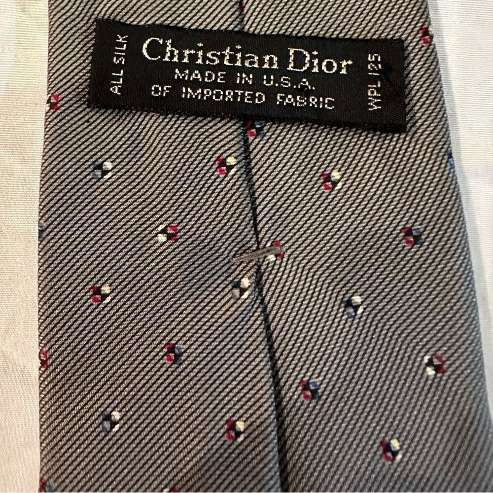 Christian Dior All Silk Diagonal Lines & Dots Design Print Mens Neck Tie Gray - Picture 3 of 6